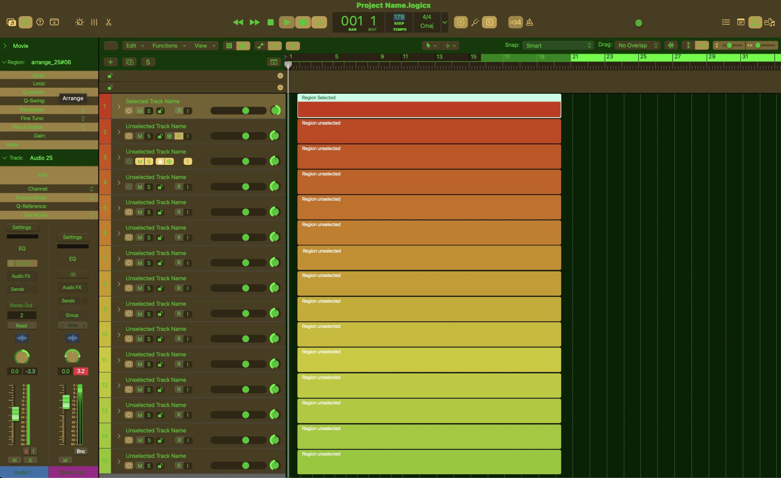 Da Fingaz Logic Pro color template with various shades of green and brown