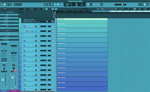 Da Fingaz Logic Pro color template with various shades of blue and ocean green