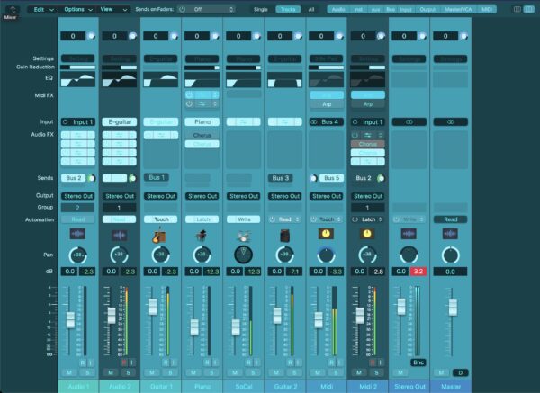 Da Fingaz Logic Pro color template with various shades of blue and ocean green